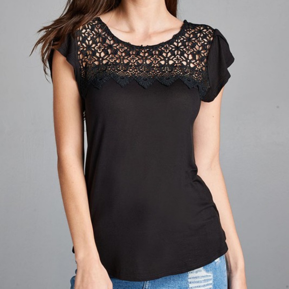 Black Cap Sleeve Top with Embroidery